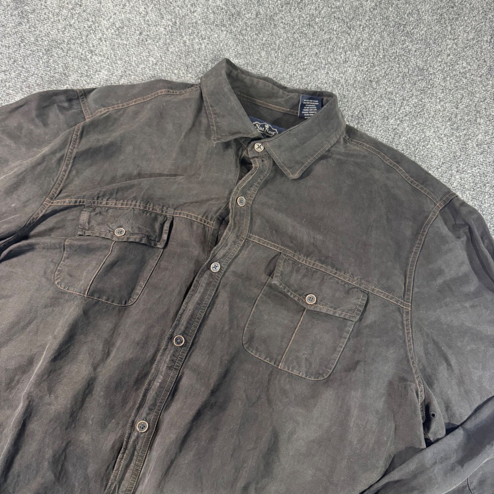 Nat Nast Luxury Originals Mens XL Black Linen Silk Button Down Shirt Long Slv